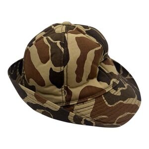 Vintage Youngan Duck Camo Jones Style‎ Bucket Hat Cap Sz S Brown Hunting Outdoor